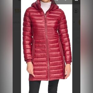 Calvin Klein Women's Long Quilted Light-Weight Puffer Rain Jacket/coat
